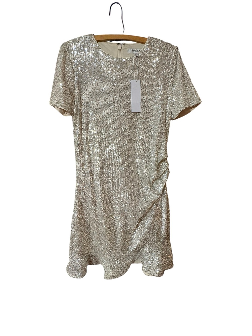 NWT Ever New Melbourne Delora Draped Sequin Mini Dress Silver US 10